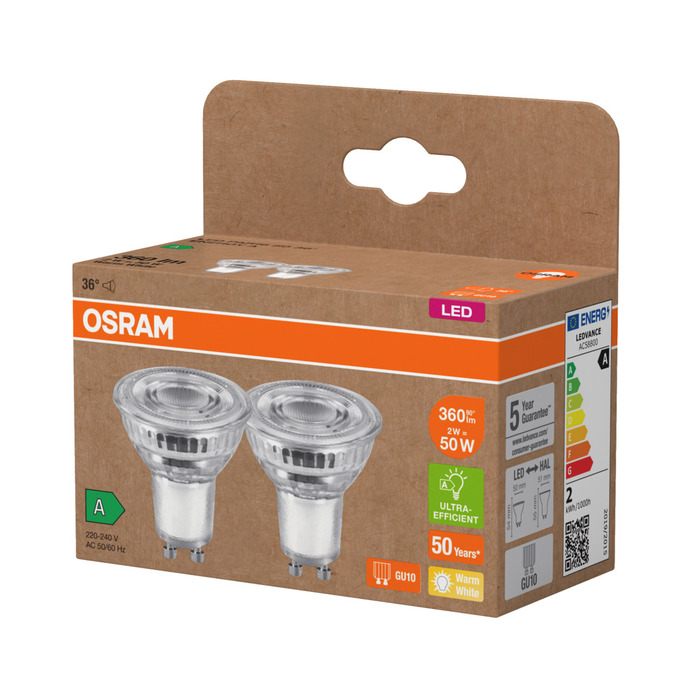 Osram LED PAR16 spotpære GU10 2 W 2-pk.